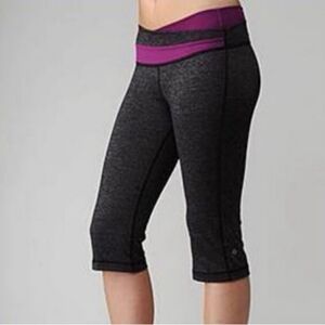 Lululemon Purple Gray Crossover Waist Band Wide Cropped Astro Leggings Size 6
